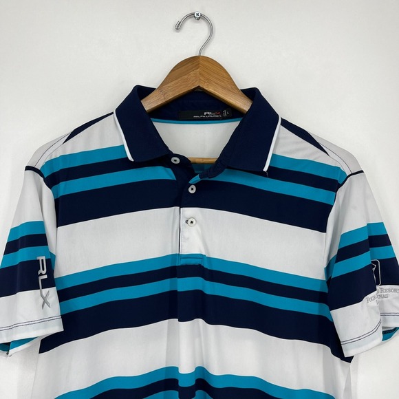 RLX Ralph Lauren Polo Shirt Men's L Blue Striped TPC Golf Tournament Logo - Picture 2 of 10